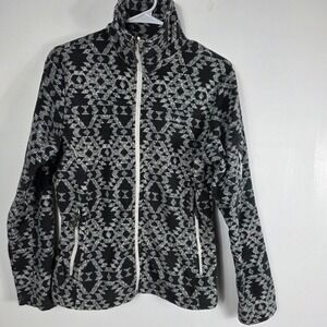 Columbia Sportswear Womens Fleece Jacket Black White Geometric Print Full Zip M